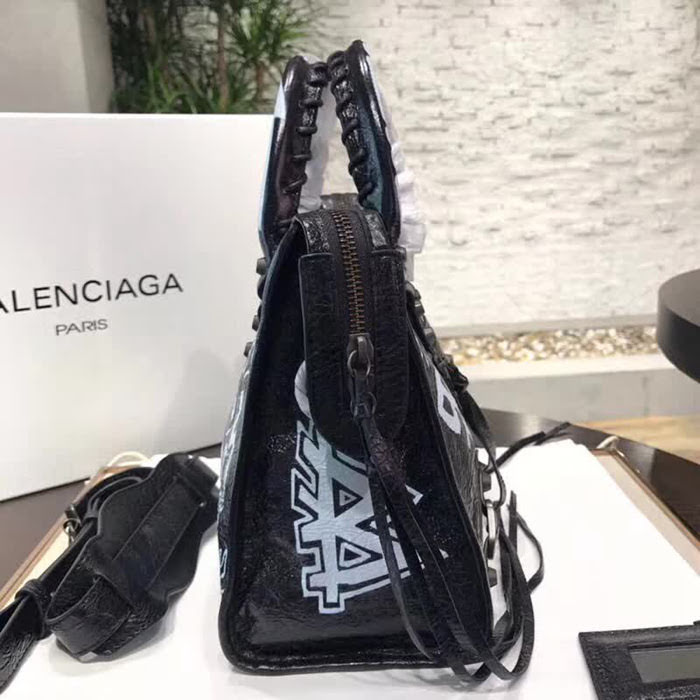 BALENCIAG巴黎世家 Balenciaga city 機車包 限量 原廠爆裂紋羊皮 塗鴉字母 手提肩背斜挎包  BL1698